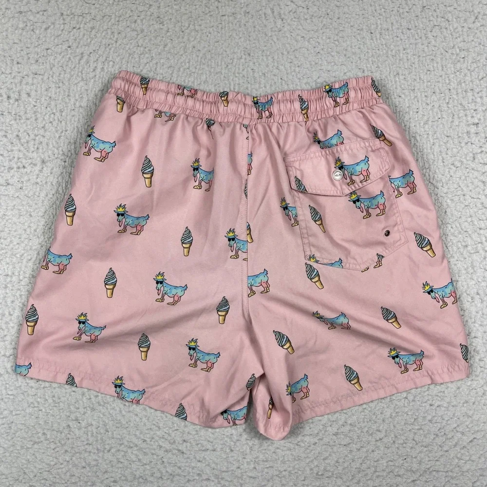 Goat USA Swim Trunks Mens Small Pink Goat Ice Cream Print Bathing Suit Pool
